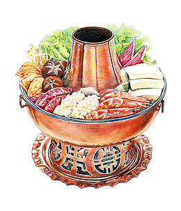 手绘彩色火锅食材