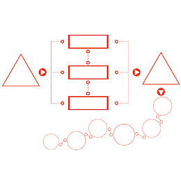 矢量红色线条模型流程图