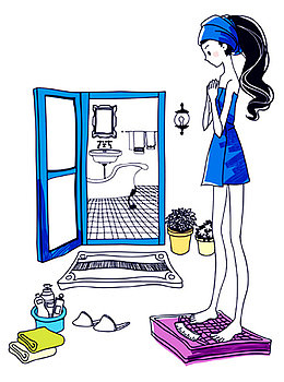女生准备洗澡插画