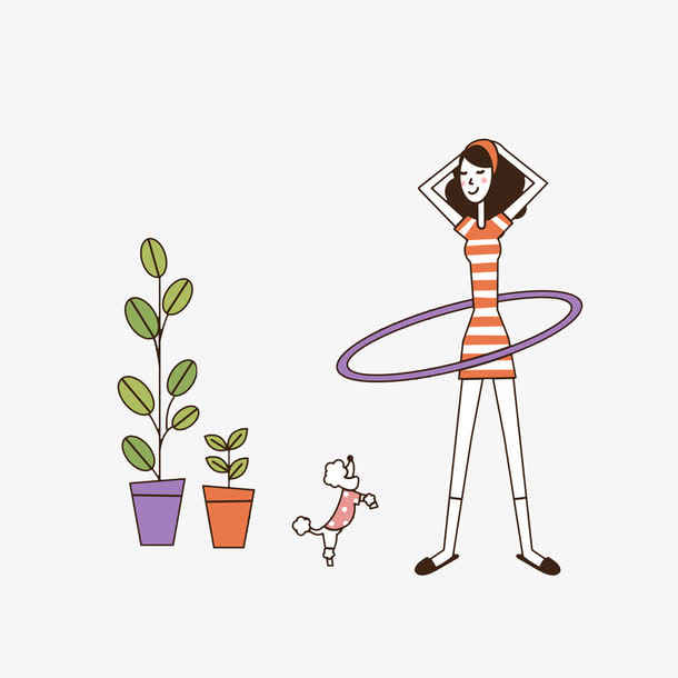 卡通转呼啦圈运动的女士素材