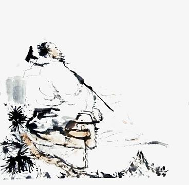 古人水墨垂钓png泛舟的老翁png灰色佛像矢量图png人物插图插秧的农村