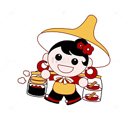 卡通挑扁担的女子