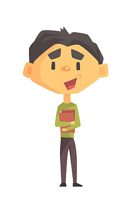 抱着书的卡通男孩