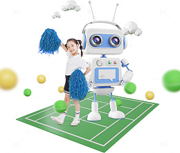 孩子与机器人装饰素材图案