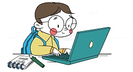 卡通小男孩学习查阅资料矢量图