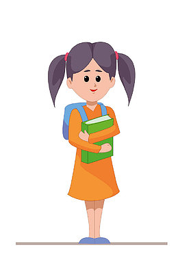 卡通上学的女孩