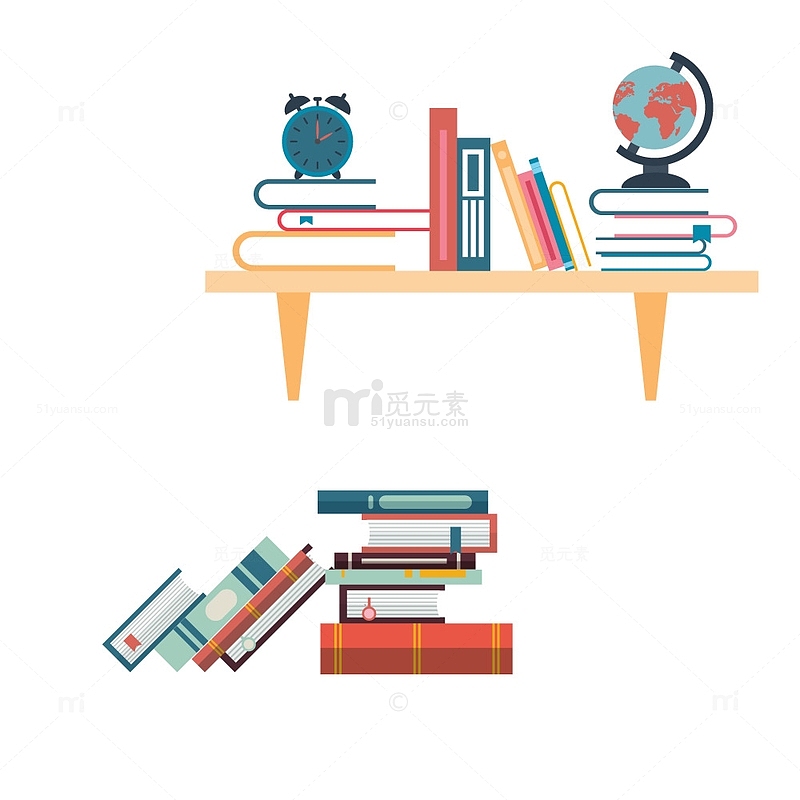矢量卡通学习书籍书桌插图