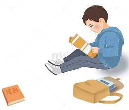 卡通手绘小男孩学习看书