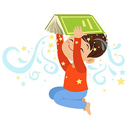 手绘矢量抬头看书小男生