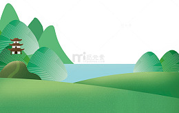 绿色圆弧端午风景元素