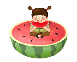 卡通西瓜夏至节气海报插画