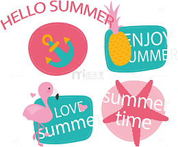 4款可爱夏季元素贴纸矢量图
