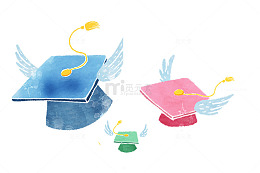 手绘水彩插图毕业季装饰插图带翅