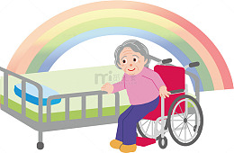 卡通扶床的老太太