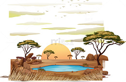 矢量手绘卡通自然风景区