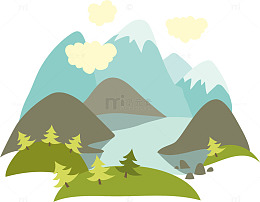 彩色卡通山脉景色素材图
