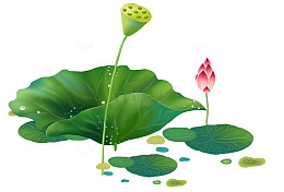 卡通水彩绿色荷叶荷花