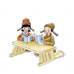 卡通认真看书的古代小孩素材