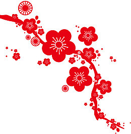 红色中国风花枝剪纸