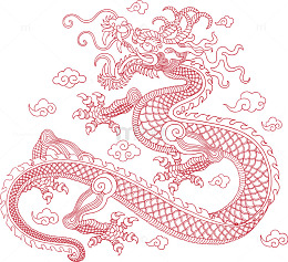 红色线条中国风龙