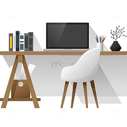 卡通工作室电脑桌设计矢量图