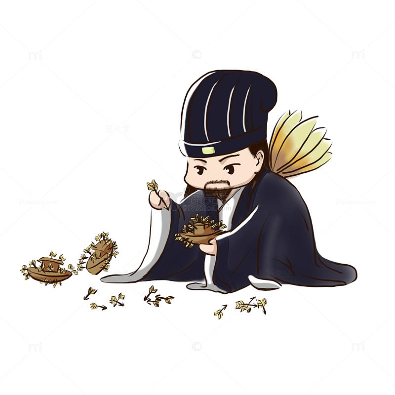 卡通诸葛亮草船借箭插画免抠