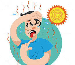 矢量热到流汗的男孩