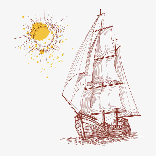 复古风格帆船插画免抠素材免费下载_觅元素51yuansu.com