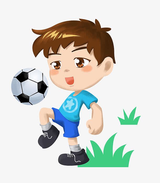 卡通六一儿童节踢足球的男孩