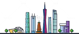 矢量手绘广州城市建筑素材