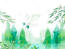 绿色清新文艺手绘山水背景