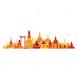 泰国建筑旅游景点剪影矢量