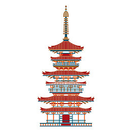 日本手绘寺庙建筑旅游景点