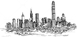 手绘中国香港维多利亚港