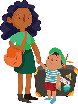 春季旅游亲子游卡通旅行者背包客