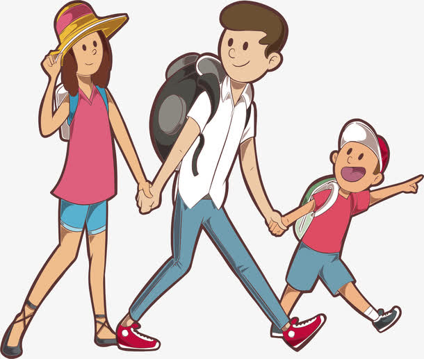 卡通一家三口出游