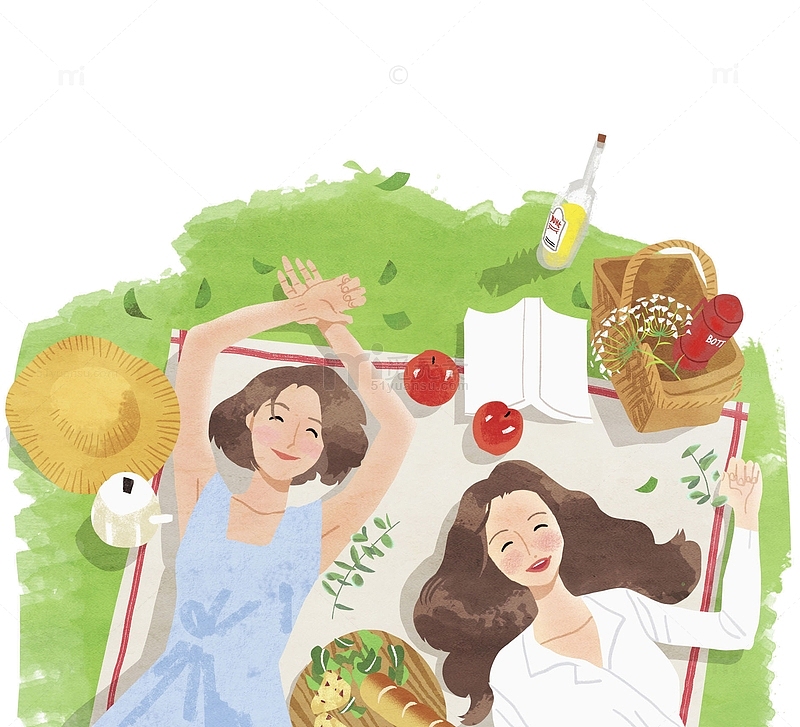 女人春游野餐插画