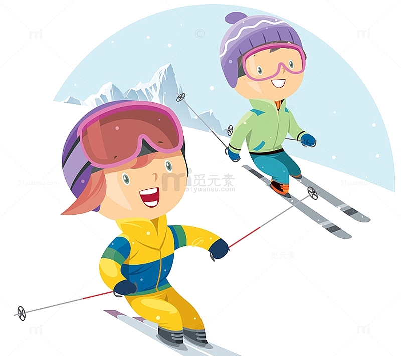 冬季旅游滑雪插画