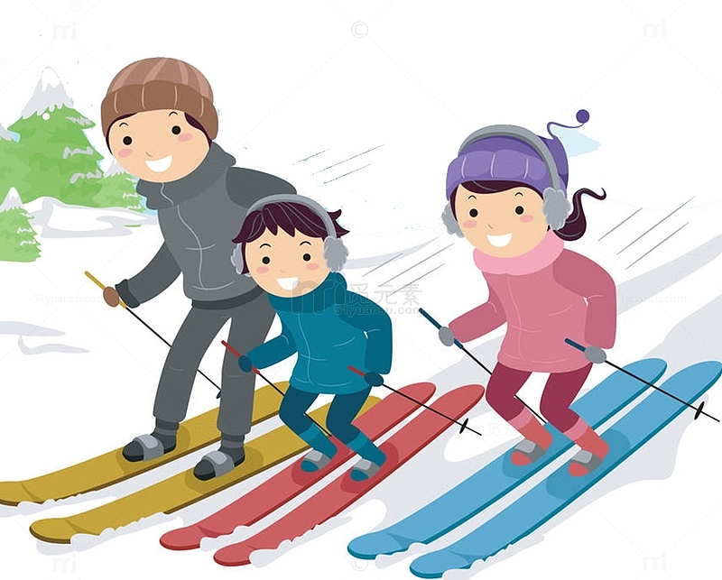 冬季滑雪旅游卡通插画