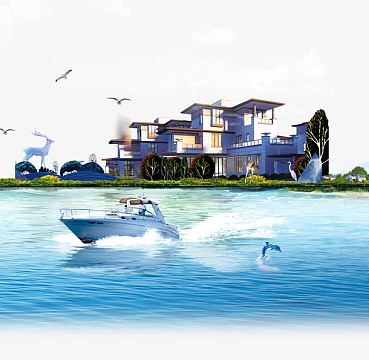 浪漫度假海景别墅旅游宣传元素