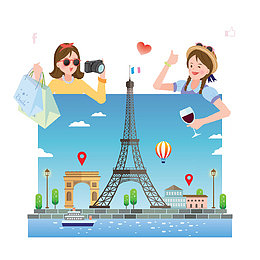 女士国外旅游插画