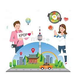韩国旅游手绘插画