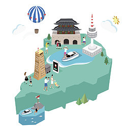 日本首尔旅游插画