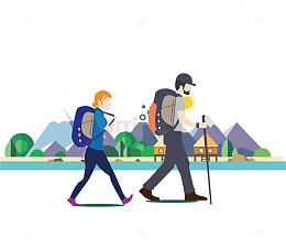 卡通手绘徒步旅行海报插画