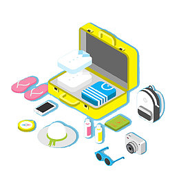 手绘创意打开的行李箱