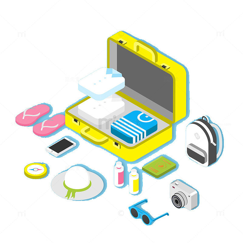 手绘创意打开的行李箱