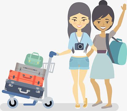 游客推行李箱卡通