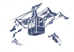 游览车和雪山