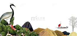 清明节渐变水墨旅游复古插画