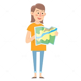 卡通看地图的女游客矢量素材